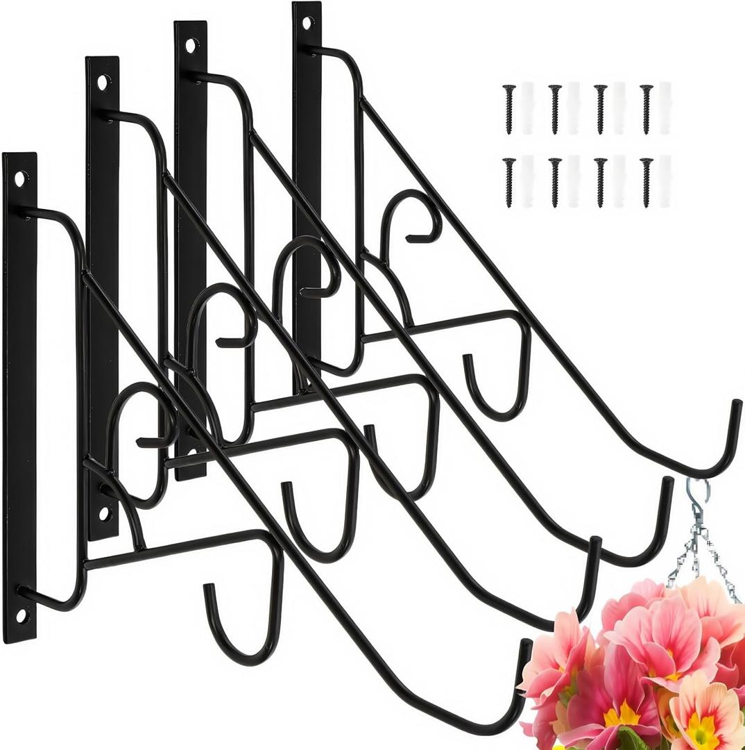 4 Pack 10" Christmas Plant Hangers Outdoor, Heavy Duty Hanging Plant Bracket, Indoor Wall Hooks, Decorative Planter Hanger for Wind Chimes Bird Feeders Flower Baskets Lanterns, Fence Porch