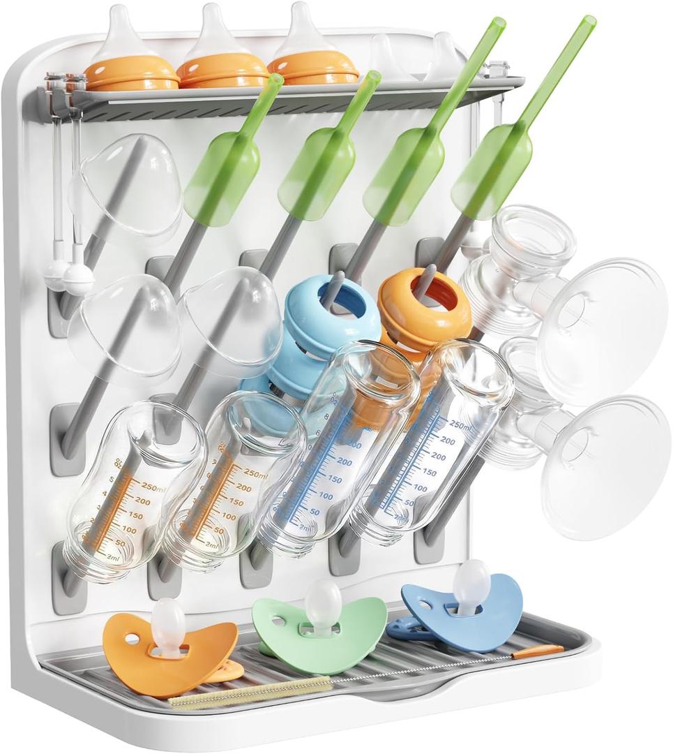 Lifewit Large Baby Bottle Drying Rack with 15 Hooks, Newborn Essentials Must Haves, Countertop Holder Organizer for Baby Stuff, Rack Dryer for Pacifiers, Weighted Straws, Pump Parts