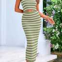 PRETTYGARDEN Womens Summer Beach Sundress Off Shoulder Cut Out Striped Bandeau Bodycon Midi Dress (Striped Army Green White,X-Large) (Green, XL)