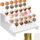 Wood Cake Pop Stand, 3 Tier White 33 Holes Lollipop Display Holder with Twist Ties Lollipop Sticks, Cupcake Dessert Display Stand Riser for Table of Wedding Birthday Party Christmas Day (A)