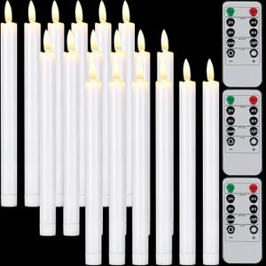 Tuanse 18 Pcs Flameless Taper Candles with Remote Timer Dimmer LED Candlesticks Flickering 10 Inch Battery Operated Window Candles for Wedding Church Christmas Home Party Decor(White)