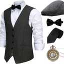 Gionforsy 1920s Mens Costume Gatsby Gangster Vest Fedora Hat Suspenders Bow Tie Costume Accessories Set (Black)