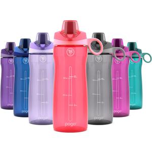 Pogo Plastic Water Bottle with Chug Lid and Carry Handle, Reusable, BPA Free, Dishwasher Safe, Perfect for Travel, School, Outdoors, and Gym | 18oz (Pink)