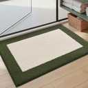 Color&Geometry Ultra Soft Bathroom Rugs Non Slip with Rubber Backing, Absorbent Washable Bath Mat Quick Dry,Microfiber Plush Carpet for Shower Floor,Bathtub,Ivory White and Olive Green,24"x43"