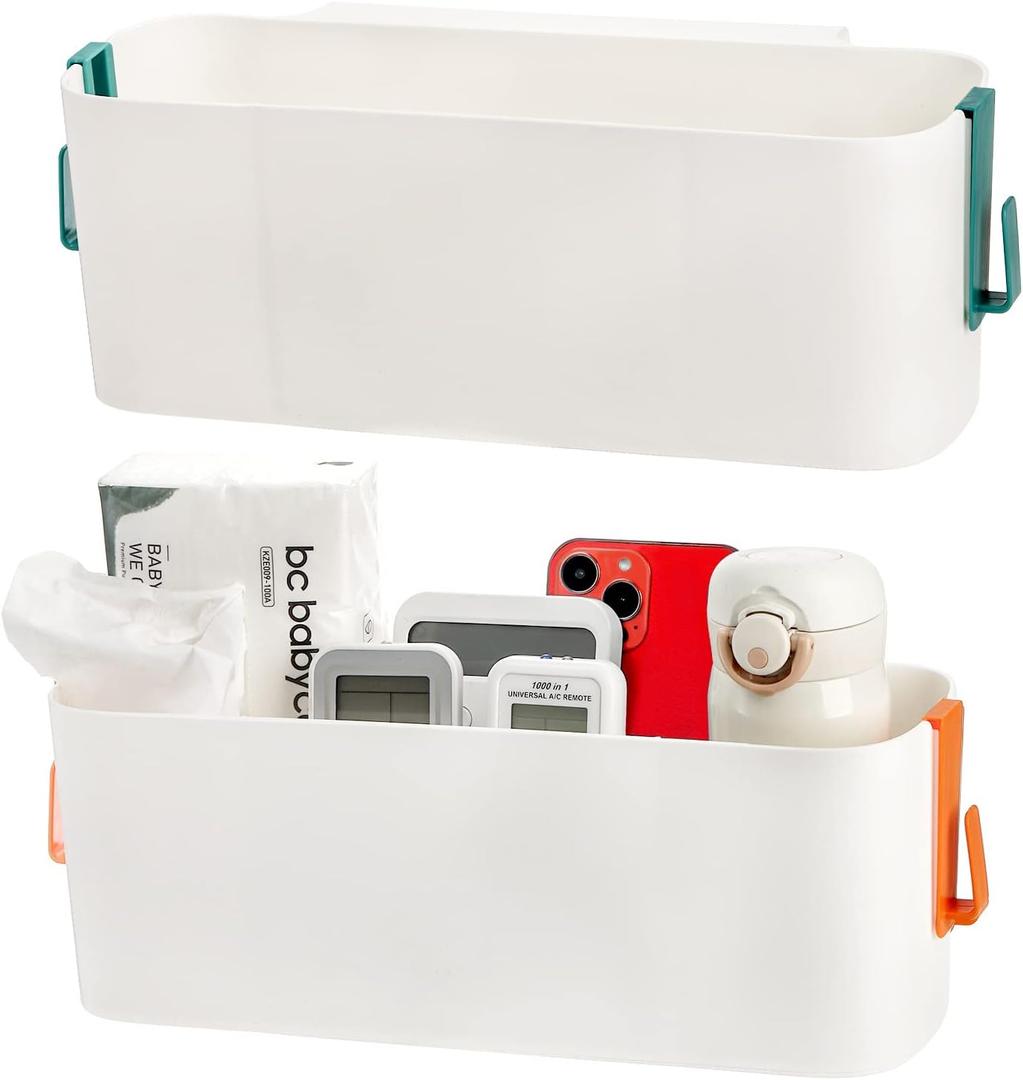 Yopay 2 Pack Bedside Caddy Organizer, Plastic Bunk Bed Shelf, Dorm Bedside Holder, Multi Storage Pocket Holder for Kids Loft Bed Rail Rv Bathroom College with Hook