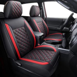 Tomatoman Tacoma Seat Covers Customized for 2005-2025 2026 Sport Extended SR V6 Pickup Edition, Waterproof Faux Leather Cushions(Full Set, Black-Red)