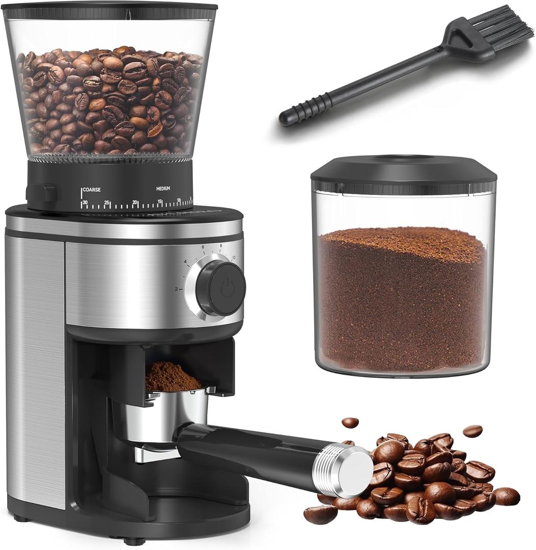 Coffee Grinder, Electric Conical Burr Grinder with 30 Grind Settings for 2-12 Cups, Adjustable Burr Mill for Home Use (Brushed Stainless Steel)