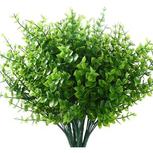 GREENRAIN Artificial Flowers Outdoor Fake Flowers for Decoration UV Resistant No Fade Faux Plastic Plants Garden Porch Window Box Dcor (8 Bundles, 1#Green)