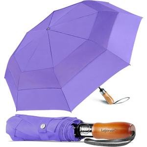 Lejorain Large Folding Golf Umbrella - Compact Mens Umbrellas Travel Rain and Windproof 54inch Collapsible Automatic Open Close Umbrella 210T Teflon Vented Double Canopy (06.Purple)