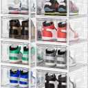 8 Pack Thicken & Clear Shoe Boxes Organizer with Magnetic Door, Stackable Storage Boxes for Shoes, Boot, Sneaker - Harder Plastic Shoe Storage Stackable Shoe Boxes for Closet Shoes Wall, White