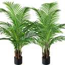 2 Pack Artificial Palm Tree with 12 Trunks Home Decor, 4FT Fake Palm Tree Lifelike Faux Tropical Areca Floor Fake Plants Indoor and Outdoor for Bedroom Home Living Room Balcony Patio Office Decor