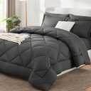 CozyLux Oversized King Comforter Set Dark Grey, 7 Pieces Bed in a Bag Comforter Set with Sheets Luxury Bed Set for All Seasons, Bedding Set with Down Alternative Comforter, Sheets, Pillowcases & Shams