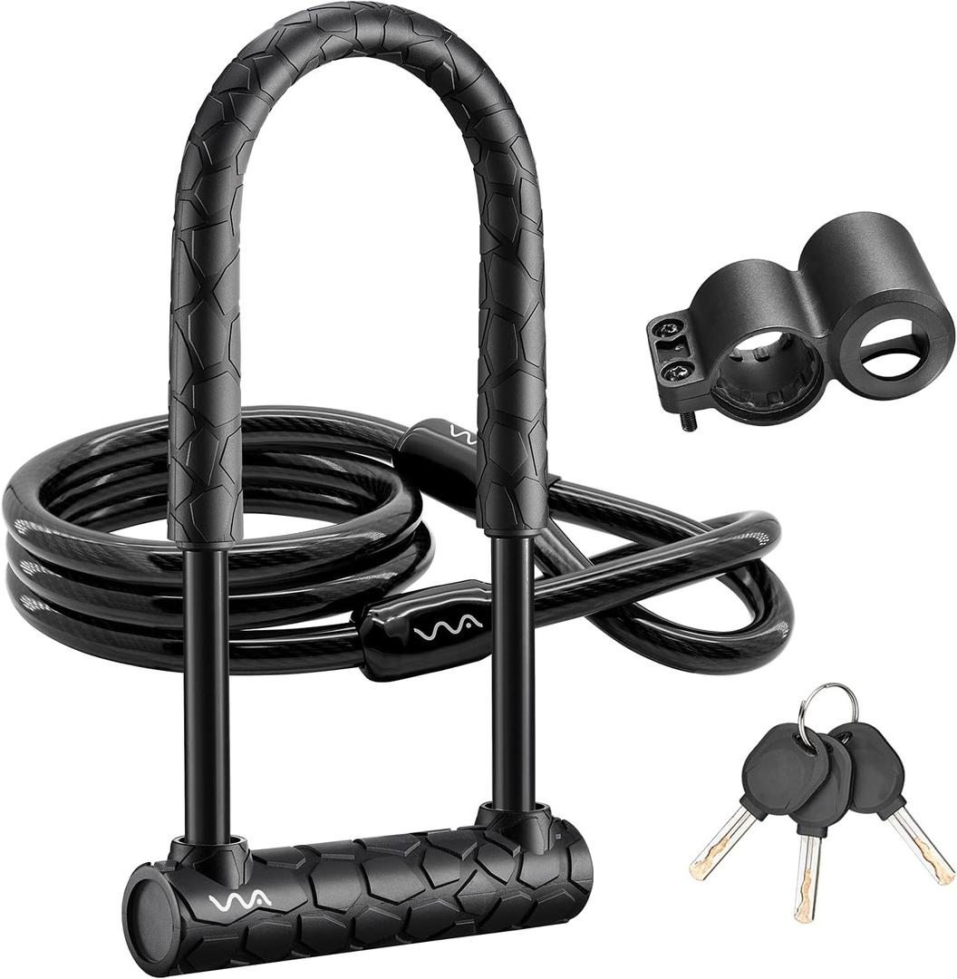 Bike U Lock,Heavy Duty Combination Bicycle u Lock Shackle 4ft Length Security Cable with Sturdy Mounting Bracket and Key Anti Theft Bicycle Secure Locks (long/22, Black)