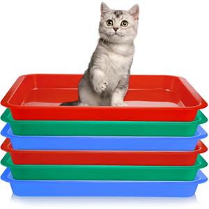 Hiceeden 6 Pcs Open Kitten Litter Box, 15.3 x 12 x 1.4 Inch Low Entry Litter Tray, Plstic Small Cat Travel Toilet Litter Pan for Rabbit, Kitty, Bunny, Large Size Plastic Art Trays, 3 Colors