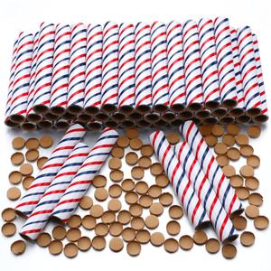Faccito 50 Pcs Red White Blue Firework Tubes 1 x8 x3/25 Stick Fireworks Pyro Cardboard Tubes and End Plugs for Patriotic 4th of July Party Favors Birthday Wedding Decor
