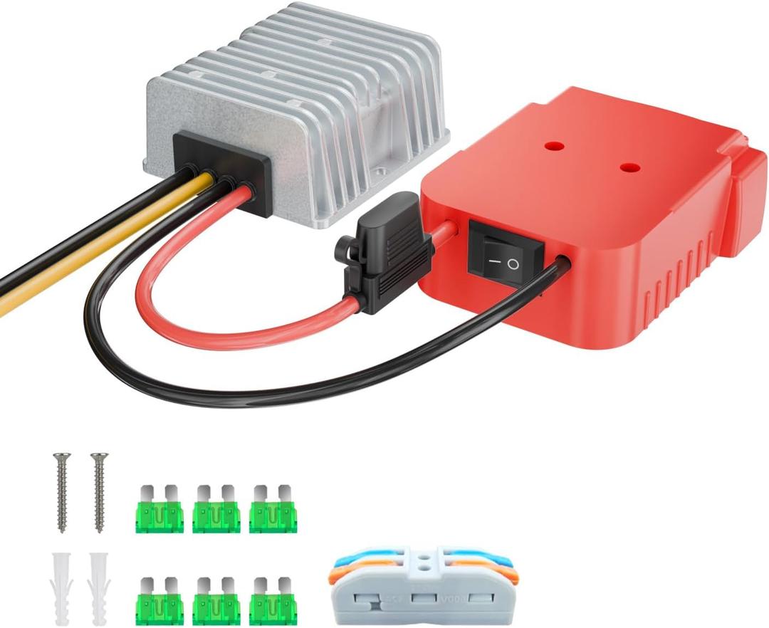 18V to 12V Step Down Converter Adapter Compatible with Milwaukee M18 Batteries, DC 12 Voltage Battery Power Adapter, 20A 240W Buck Converter Regulator, with Over Discharge Protection, Switch and Fuse.