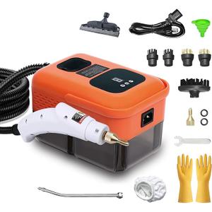 Heavy Duty Handheld Steam Cleaner, 15s HeatUp, 9Level Adjustable 2500W Pressurized Steamer for Cleaning with 14 Accessories, Multipurpose Portable Steam Cleanr for Home, Car, Grease, Grout（Orange）