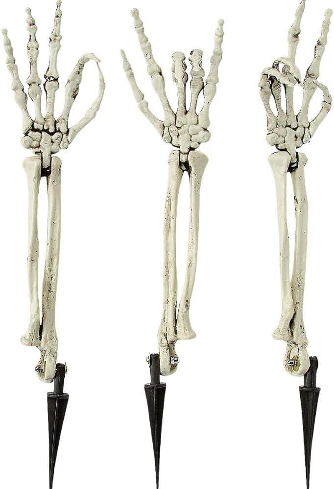 Fun Express Skeleton Hands Halloween Yard Decorations - 3 Pack Groundbreaker Skeleton Arms 20" for Outdoor Graveyard Cemetery Decor | Realistic Lawn Stakes for Spooky Garden Display