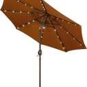 Blissun 9 ft Solar Umbrella 32 LED Lighted Patio Umbrella Table Market Umbrella with Tilt and Crank Outdoor Umbrella for Garden, Deck, Backyard, Pool and Beach, Brown