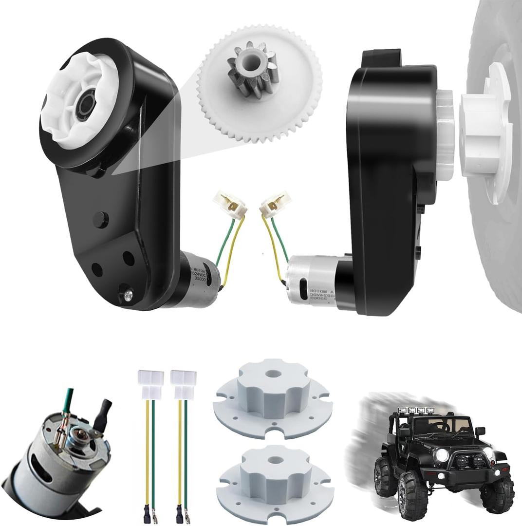 2PCS 24V RS555 35000RPM High-Speed Steel Gears Motor Gearbox for Power Wheels Kids Ride on Car Motor Upgrade,18V-24V Motor Conversion Kit,Coupler for Power Wheels Rubber Tire Upgrade Replacement Parts, 185mm/7.2in