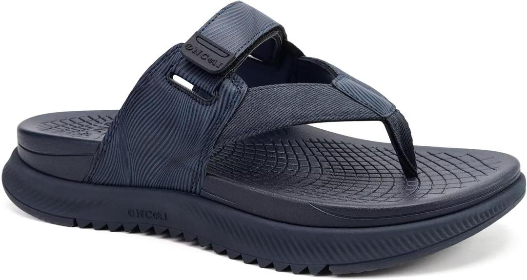 ONCAI Mens Orthopedic Flip Flops Men's Walking Sandals with Arch Support Sport Recovery Sandal for Man size 7-14 (11, Darkblue)