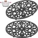 Sumnacon 2Pcs Oval Cast Iron Trivet - Antique Heat Resistant Metal Trivet for Hot Dish Pot Pan Teapot, Vintage Well Made Hot Plate Pad for Kitchen Dining Countertop Table (9.6 x 7.2 Inch, Black)
