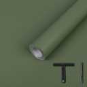 LXCREAT Green Matte Peel and Stick Wallpaper Solid Color Removable Self Adhesive Wallpaper, Vinyl Film Waterproof Contact Paper for Bedroom with Scraper, Paper Cutter 17.71in236in