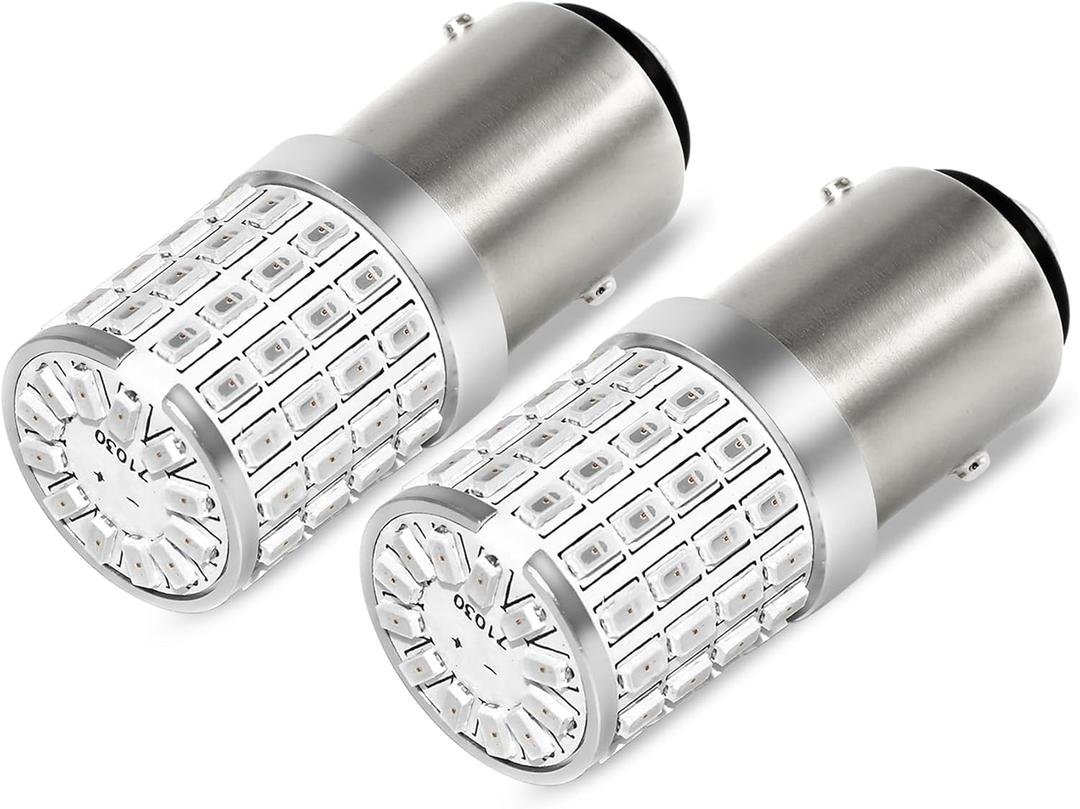 PHINLION 1157 Red LED Light Bulbs, Super Bright P28/8W 2057 2357 1034 7528 BAY15D Bayonet Dual Contact Bulb for Brake Tail Stop Rear Turn Signal Blinker Lights, Pack of 2