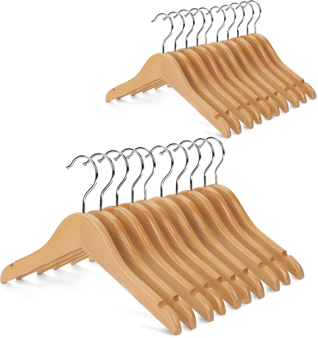 Nature Smile Kids Baby Children Toddler Wooden Shirt Coat Hangers with Notches and Anti-Rust Chrome Hook Pack of 20 (Natural)