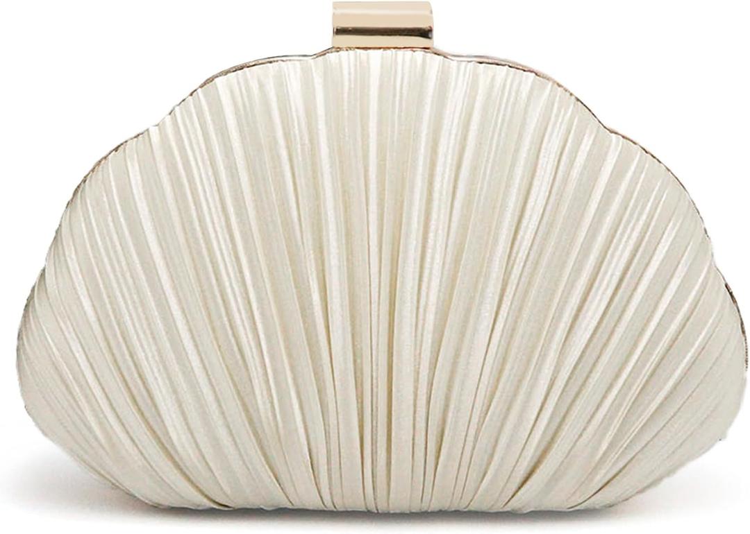 Shell Shaped Clutch Purses Ruched Shell Purse for Women Elegant Evening Handbag Chain Shoulder Bag Wedding Party (21 * 5 * 13.5 cm)