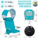 #WEJOY Beach Chair with Canopy Shade, Reclining Adjustable 4 Position, Lay Flat Lightweight Folding Portable Aluminum Chair with Backpack Straps,Padded headrest, Heavy Duty 400lbs Lawn Chair for Beach