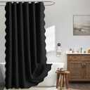 MIULEE Black Scalloped Shower Curtain Linen Textured with 12 Metal Hooks Cute Heavy Duty Washable Waterproof Thick Cloth Shower Curtains with Black Border for Bathroom Hotel Bathtub,W72*L78