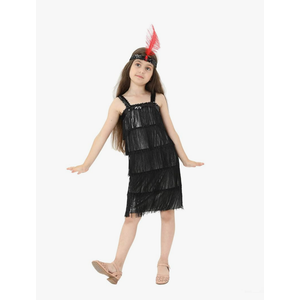 Leadtex Girl's 20s Flapper Dresses Costume Dress Childrens Party Fringed Dresses with Feather Headband,Size XL
