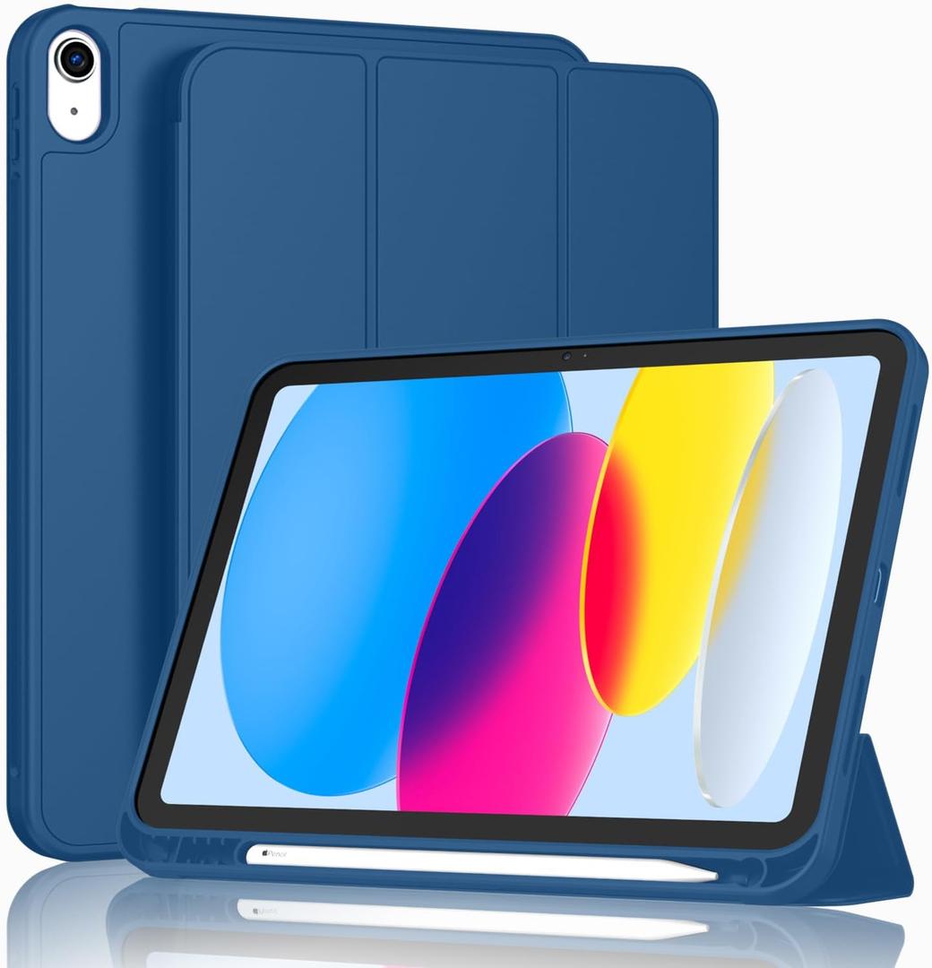 Case for iPad (A16) 11 Inch 2025/iPad 10th Generation 10.9 Inch 2022, Slim Trifold Stand Protective Cover with Pencil Holder and Soft TPU Back,Support Auto Sleep/Wake (Navy Blue)
