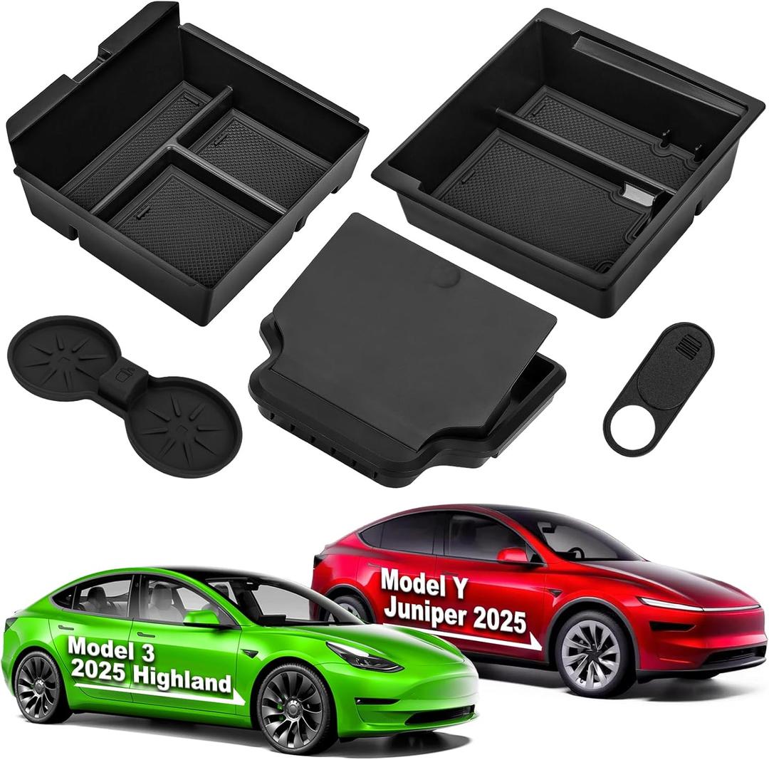 5 Piece Center Console Organizer Tray Compatible for Tesla Model 3 Highland Accessories 2024, 2025 /for Tesla Model Y Juniper 2025 Center Console Tray, Armrest Hidden Storage Box