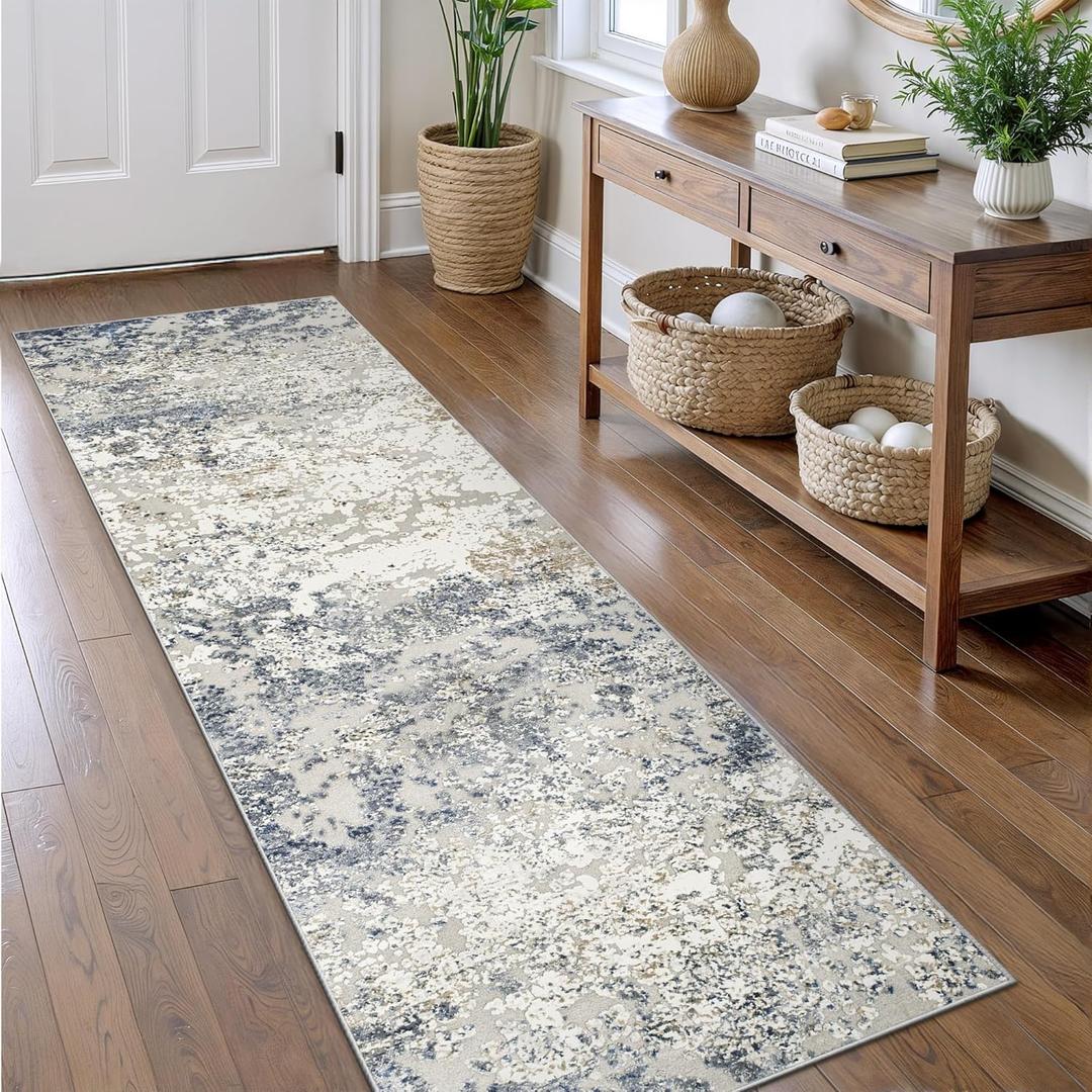 Art&Tuft Runner Rug 2'6x8' - Anti-Slip Backing Abstract Hallway Rug, Stain Resistant Kitchen Rugs, Foldable Machine Washable Area Rug(TPR18-Blue, 2'6x8')