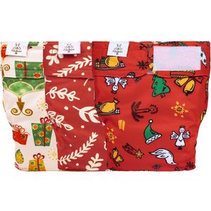CuteBone Washable Christmas Dog Diapers Female No Tail Hole 3 Pack Reusable Doggie Period Training Pants for Docked-Tail Frenchie French Bulldog Boston Terrier Without Tail WWD12L
