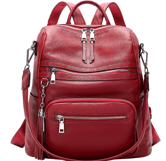 ALTOSY Genuine Leather Backpack Purse for Women Large Shoulder Bag With Laptop Compartment Multiple Pockets(S106 Red)