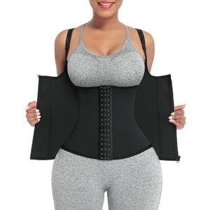 FeelinGirl Waist Trainer for Women Corset Vest Body Shaper Cincher Trimmer Tank Top Sport Girdle with Steel Bones (Small, A1-black)