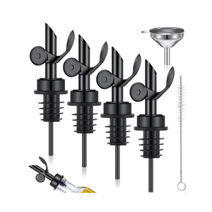 Tioncy 4 Pieces Weighted Stainless Steel Pourers Olive Oil Spout Olive Oil Dispenser Spout Automatic Opening and Closing with Funnel and Brush for Pouring Wine Syrup Kitchen(Black)