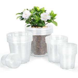 45 Pack 7/6/5/4/3 Inch Clear Nursery Pots for Plants, Clear Plastic Plant Pots with Drainage Holes, Transparent Variety Pack Flexible Garden Pot for Outdoor Indoor, Seed Starting Pots