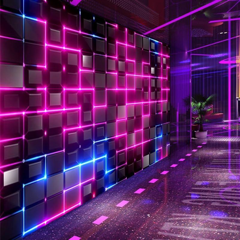 Ktv Bar Wallpaper Luminous Grid Club Karaoke Hall Corridor Reflective Wallpaper Self - Adhesive KTV Wall Mural Flash Wall Covering E-Sports Internet Cafe Background Custom Mural (Color-39,137"Lx 98"H)