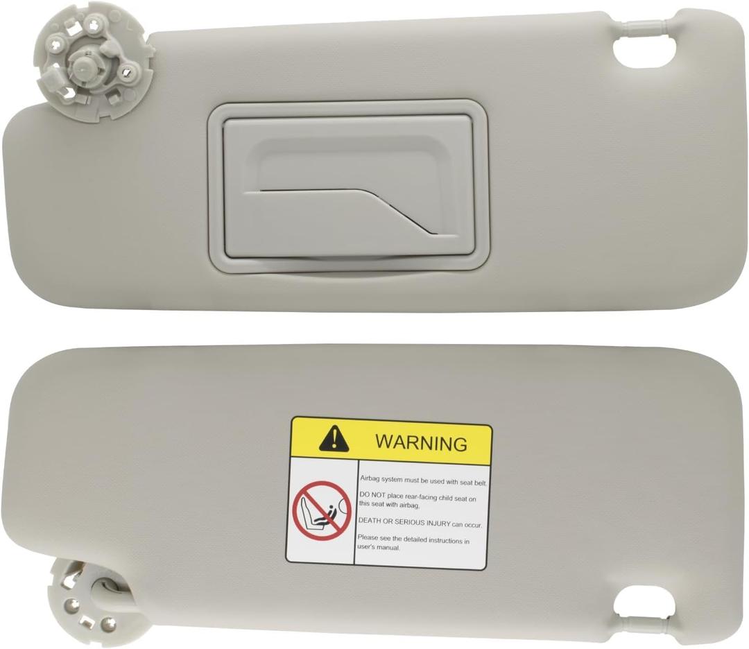 Sun Visor with Mirror Gray Titanium Left Driver Side Lh with Screws Compatible with Chevrolet Malibu 2008-2012 Replace 95034256 95034253 84126667 84126658