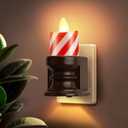 Meonum Flameless Candle Night Light, Dimmable Nightlight Plug in Wall, LED Candle Light with Lamp Sensor, Nightlight with Dusk to Dawn Sensor Auto Switch On/ Off(Christmas Red & Brown Base)