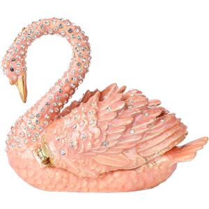 Pink Swan Trinket Boxes Hinged Hand-Painted Jewelry Box Swan Figurine Unique Mother's Day Gift for Women