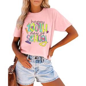 100 Days of School Shirt Women Preschool Teacher Shirts Kindergarten Celebration Tees Tie Dye Teachers Short Sleeve Tops (L)