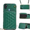 Detachable Crossbody Strap Wallet Case for Samsung Galaxy A11/M11 with Zipper Purse, Multi Card Slots and PU Leather Stand Shockproof Cell Phone Cover for A 11 11A Women Green