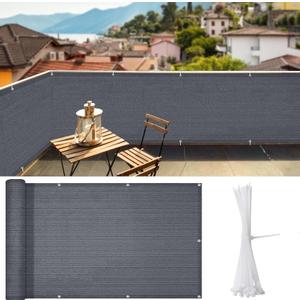 iCover 3.5x16.5ft Balcony Privacy Screen Fence, UV-Resistant Railing Fencing Cover for Porch Deck Patio Garden Backyard, Cable Zip Ties Included, Dark Grey