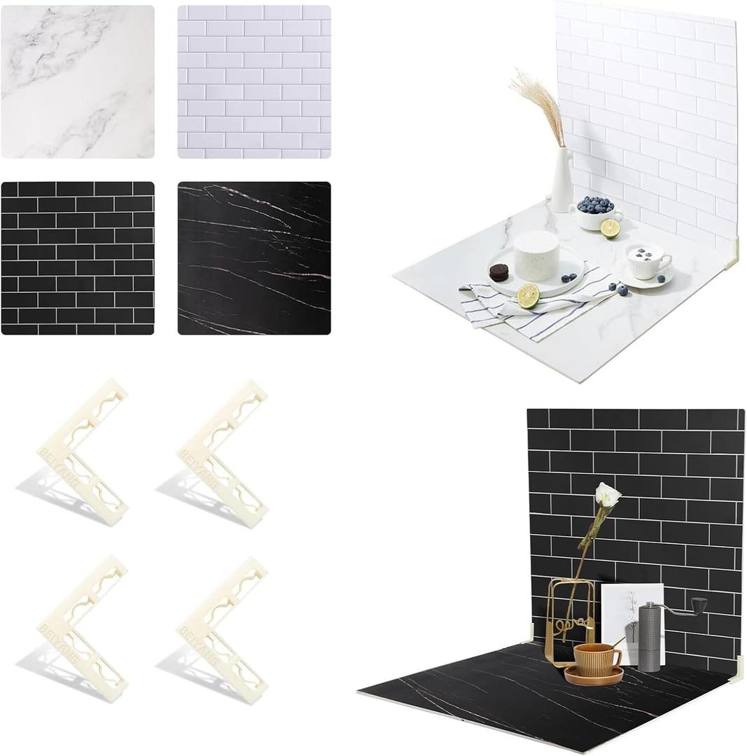 2-Sided 2 PCS Photo Backdrop Boards, Subway Tile Flat Lay Food Photography Background Board, Durable Waterproof Product Food Photography, 24x24 Inch, BEIYANG (DOUBLE-MARBLE CEMENT)