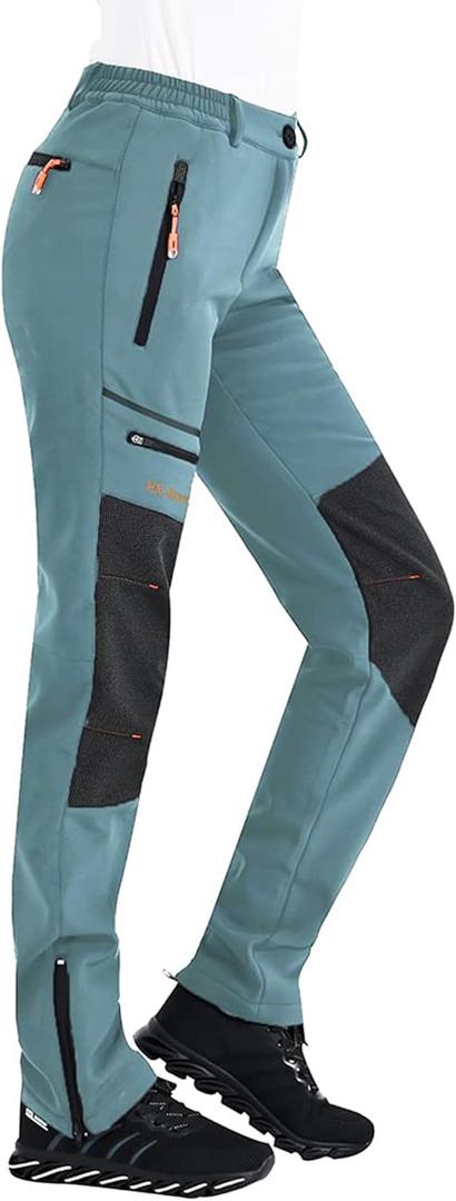 Postropaky Womens Outdoor Snow Ski Pants Waterproof Hiking Insulated Softshell Pants Snowboard Zipper Bottom Leg (12 Short, Sky Blue)